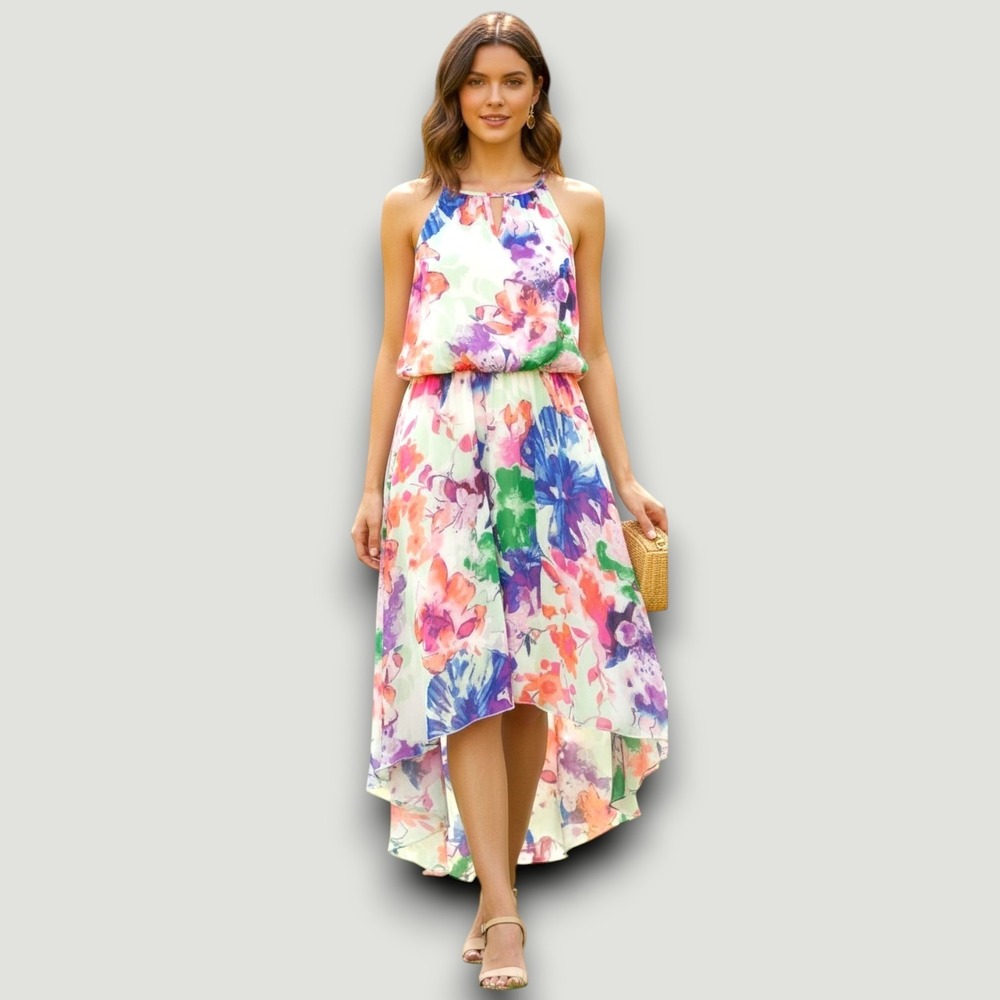 Lily Rose Womens Dress High-Low L Multicolor Floral Romantic Party Wedding